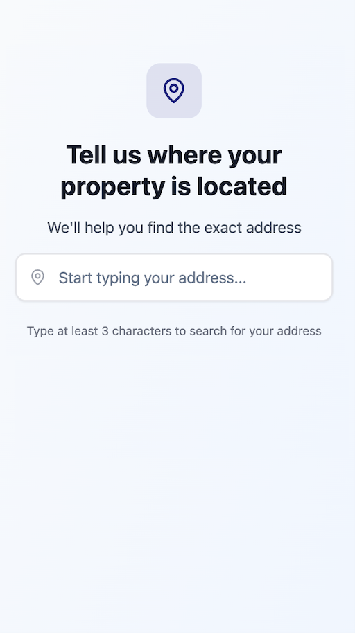 Skriv inn adresse - Begynn med å skrive inn eiendomsadressen for automatisk utfylling av lokasjon.